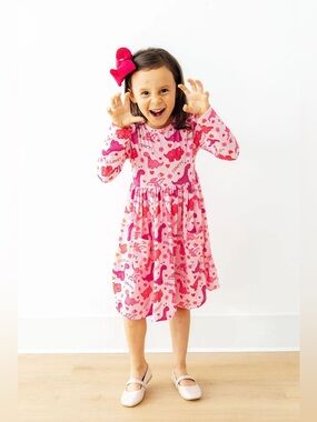 Mila & Rose Dino Kisses Long Sleeve Pocket Twirl Dress